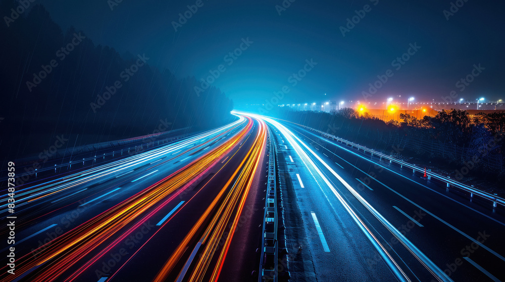 car driving on highway, lighting, motion blur car driving on highway, lighting, motion blur
