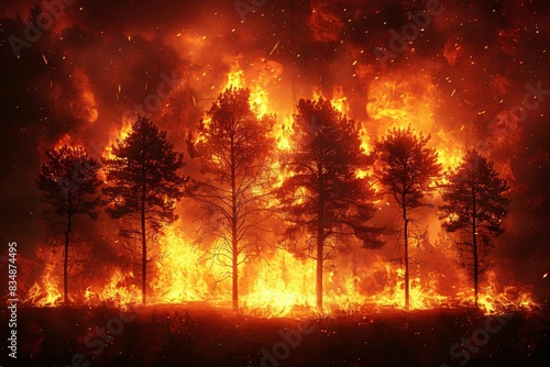 Trees ablaze in forest fire photo