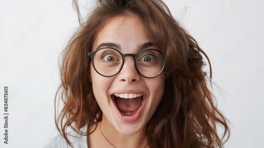 an excited woman with glasses and brown hair an excited woman with glasses and brown hair