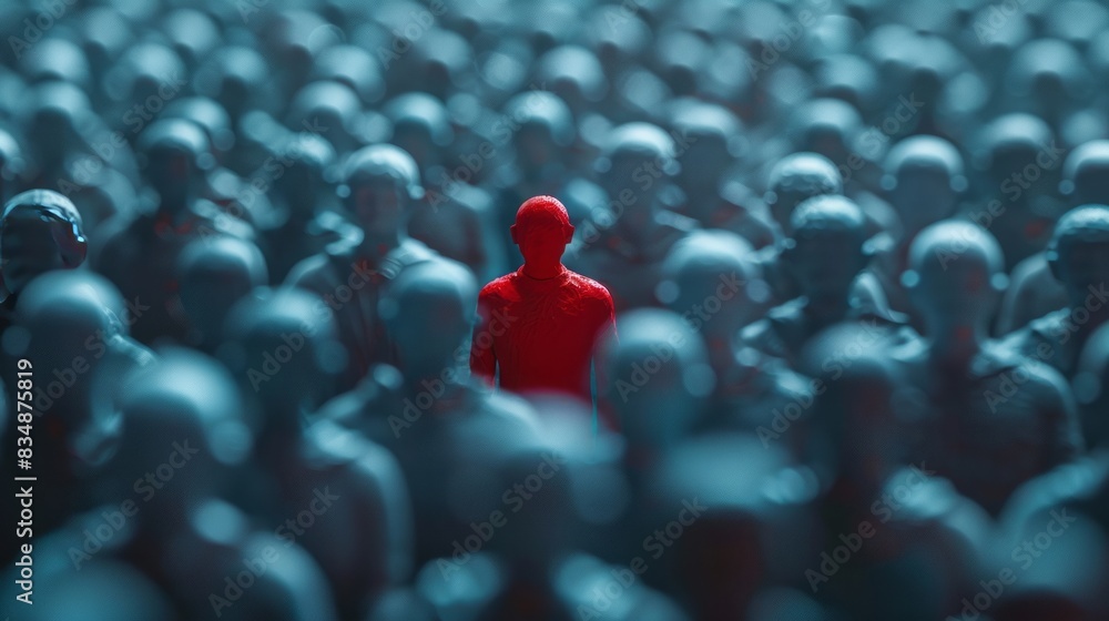 Obraz premium red figure at the forefront of a white figure formation, depicting leadership