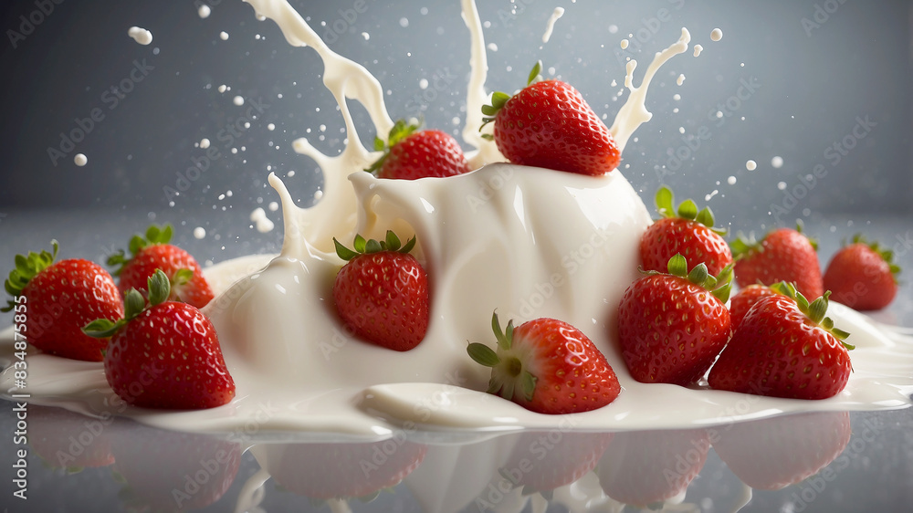 strawberries splashing into milk strawberries splashing into milk