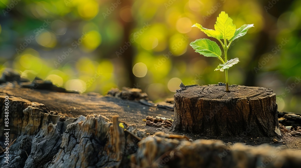 youthful tree sprouting from the remnants of an aged tree stump