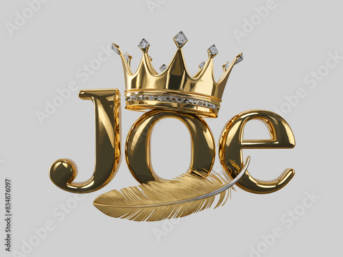 Joe Name Logo Design Background, Joe Name in Elegant Font, Gold Crown with feather, Vector Format