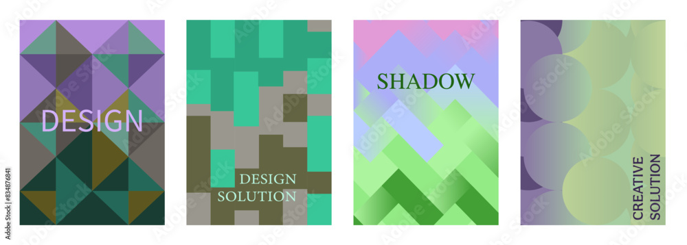 Set of simple geometric art posters with simple shape and pattern in color tones.
