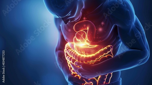 Human stomach pain digestive problems 3d illustration