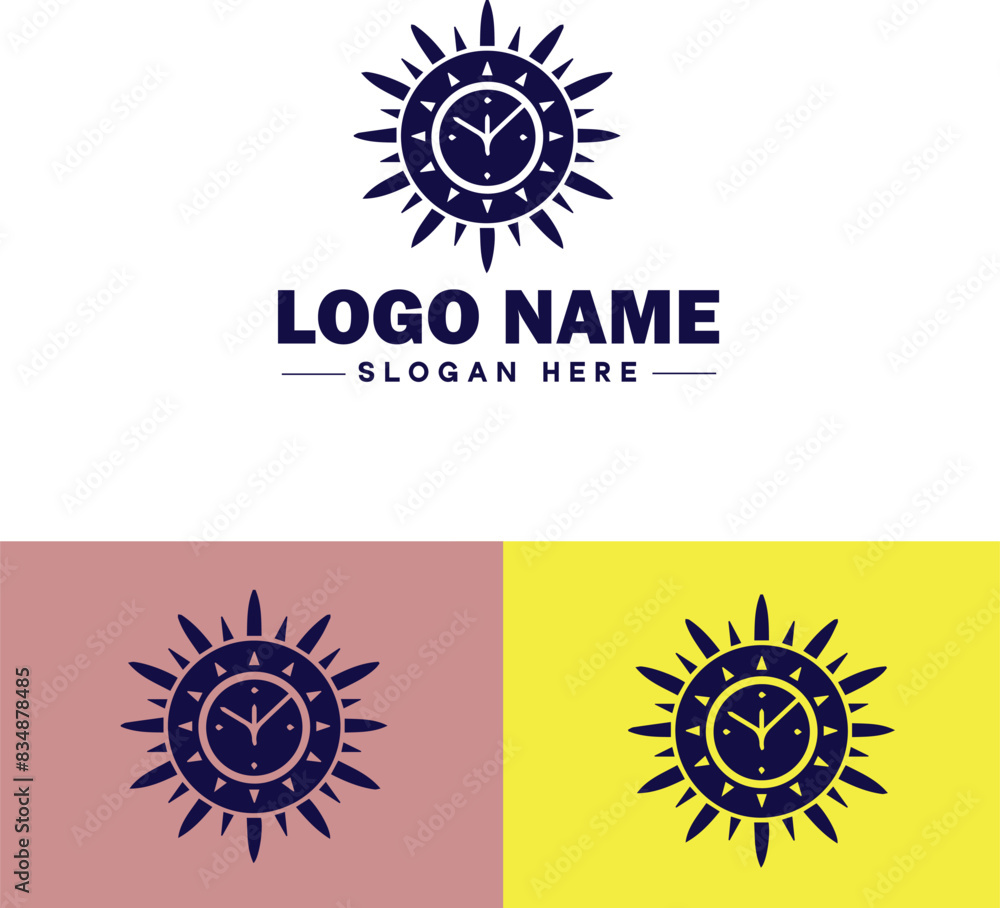 Fototapeta premium sun clock icon Sundial Solar timepiece Solar clock flat logo sign symbol editable vector