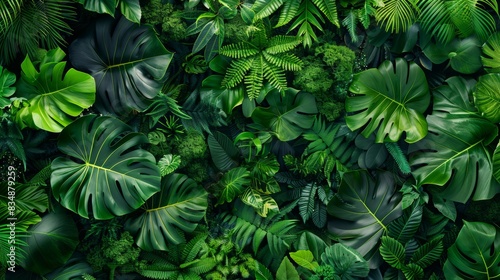Lush Tropical Plants Background - Aerial View of Verdant Fronds and Green Leaves in a Living Tapestry