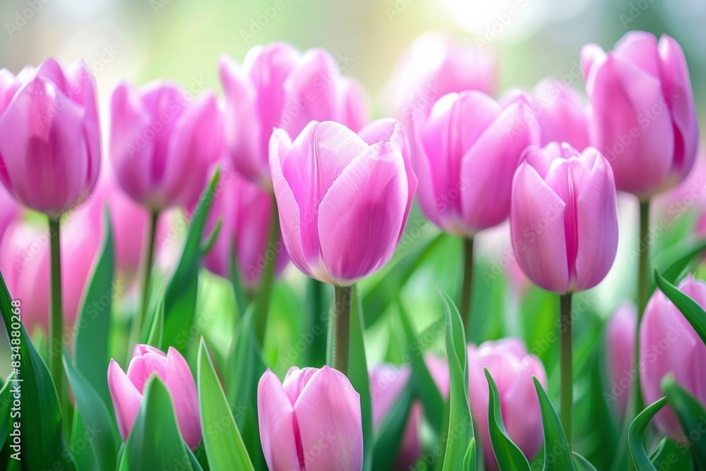 Obraz premium Close-up of vibrant pink tulips in full bloom – beauty, nature, gardening