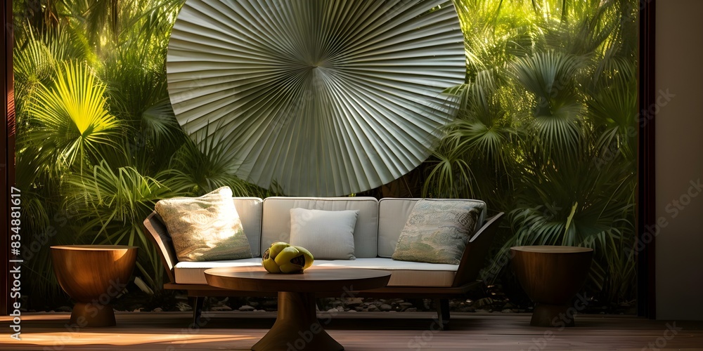 Fototapeta premium Lush tropical setting with mature saw palmetto plant and vibrant fan leaves. Concept Tropical Setting, Saw Palmetto Plant, Vibrant Fan Leaves, Mature Foliage, Lush Greenery