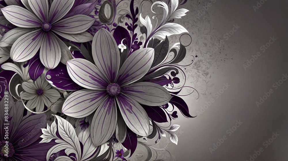 a grey and purple floral background with white flowers and swirls a grey and purple floral background with white flowers and swirls