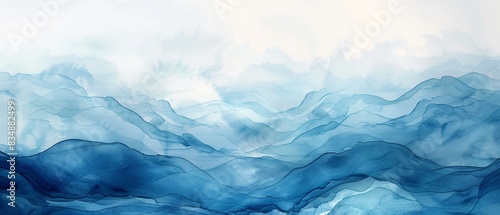 Blue watercolor waves on white background