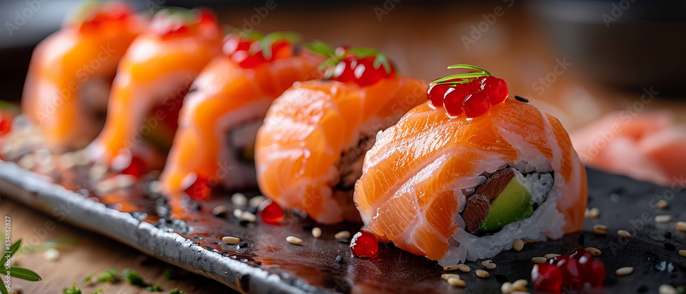 Sushi with salmon and avocado Sushi with salmon and avocado
