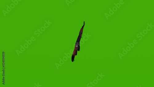 A realistic AK 47 model rotates on a green screen. 4 k frames
