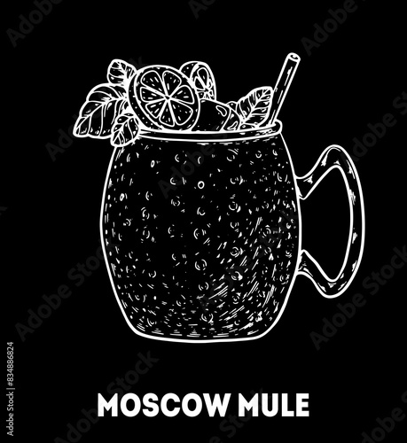 Moscow mule cocktail illustration. Hand drawn sketch. Vector illustration. Isolated object.