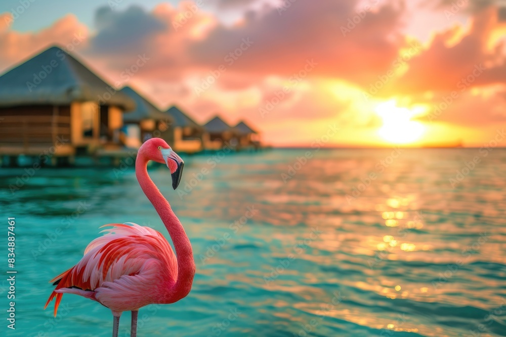 Fototapeta premium Turquoise Twilight: Flamingo Majesty in Paradise