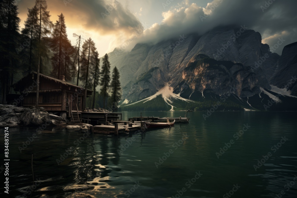Obraz premium Emerald Dawn An Adventure Amidst the Floating Structures of the Dolomites