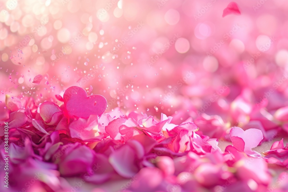 Dreamy Pink Heart Rose Petals and Confetti Design Dreamy Pink Heart Rose Petals and Confetti Design
