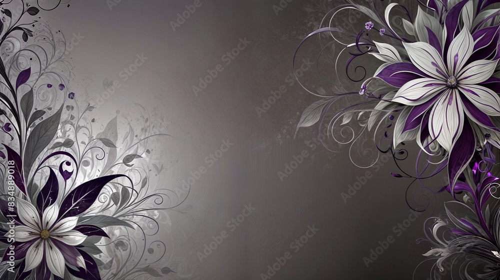 a grey and purple floral background with white flowers and swirls a grey and purple floral background with white flowers and swirls