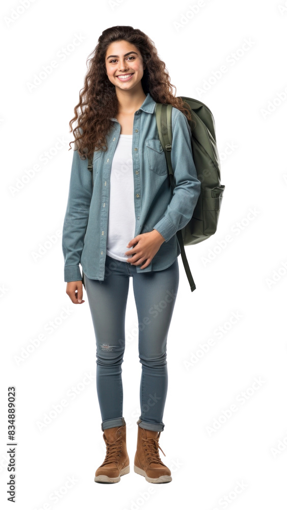PNG Brazilian women backpack standing jacket. PNG Brazilian women backpack standing jacket.
