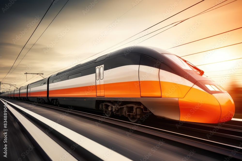 Naklejka premium Velocity in Motion: High-Speed Train Racing on Rails