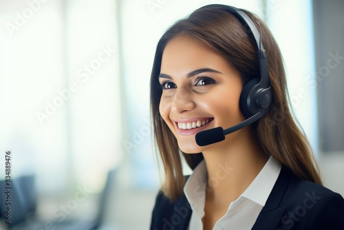 Smiling female operator in a call center