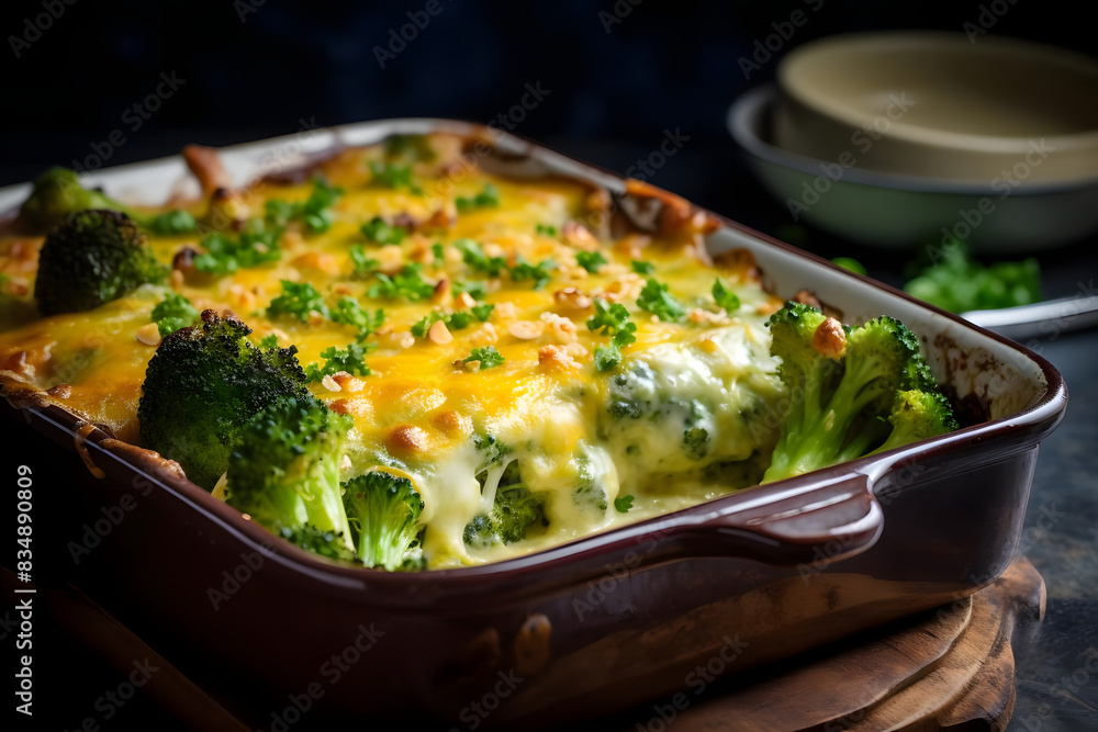 broccoli cheddar casserole, baked dish, broccoli, cheesy sauce. generative ai broccoli cheddar casserole, baked dish, broccoli, cheesy sauce. generative ai