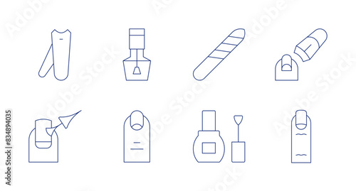 Nail salon icons. Editable stroke. Containing finger, nailclipper, nailfile, nailpolish.