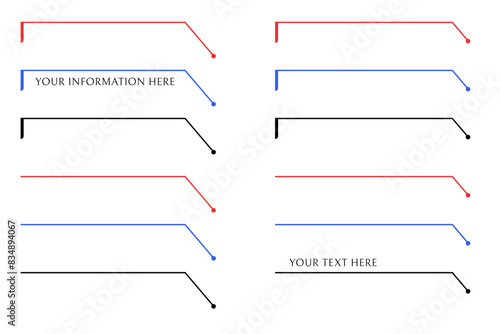 Collection of connection lines in red, blue, and black - Set of information indicator lines isolated on white background - Vector elements for infographics designs - Link lines