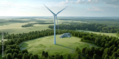 Wind Turbine in Lush Green Field