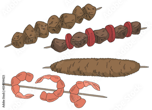 Kebab set food graphic color isolated sketch illustration vector