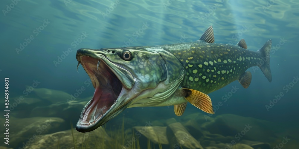 Fototapeta premium Pike's Power Display: Teeth Bared Below