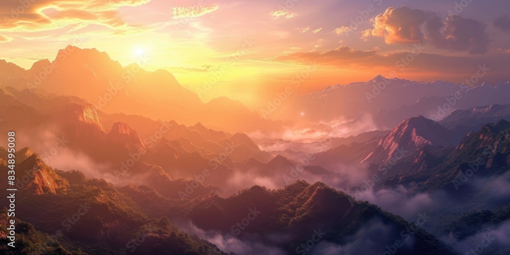 Mountain Reverie: A Realistic Sunrise Fantasy