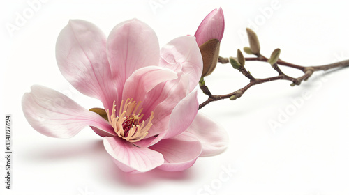 Beautiful pink magnolia flower isolated on white