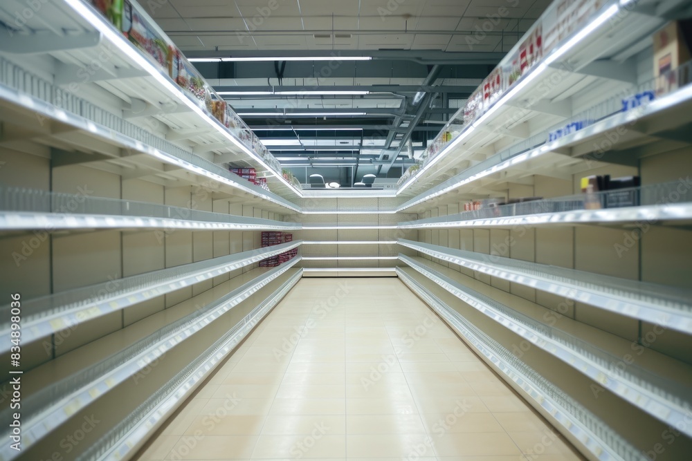 Fototapeta premium Desolate Supermarket Shelves: A Sign of the Times