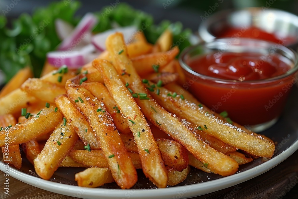 French Fries - Crispy French fries with a side of ketchup. 