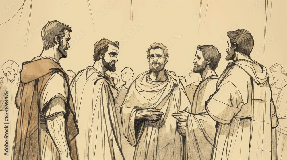 Witness and Spirit: Acts 1 Biblical Illustration Highlighting Ascension, Promise, Matthias' Selection on Beige Background with Copyspace Witness and Spirit: Acts 1 Biblical Illustration Highlighting Ascension, Promise, Matthias' Selection on Beige Background with Copyspace