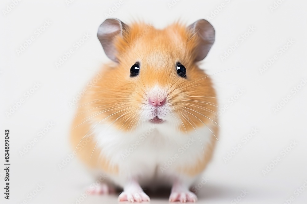 Adorable close-up of a cute hamster with orange and white fur, curious expression, and wide eyes isolated on a white background. Adorable close-up of a cute hamster with orange and white fur, curious expression, and wide eyes isolated on a white background.