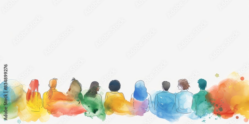 Watercolor painting of diverse group of people. Watercolor painting of diverse group of people.