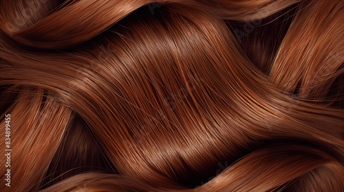 Close-up of Silky Intertwined Brown Hair Strands. Hair Day Background.