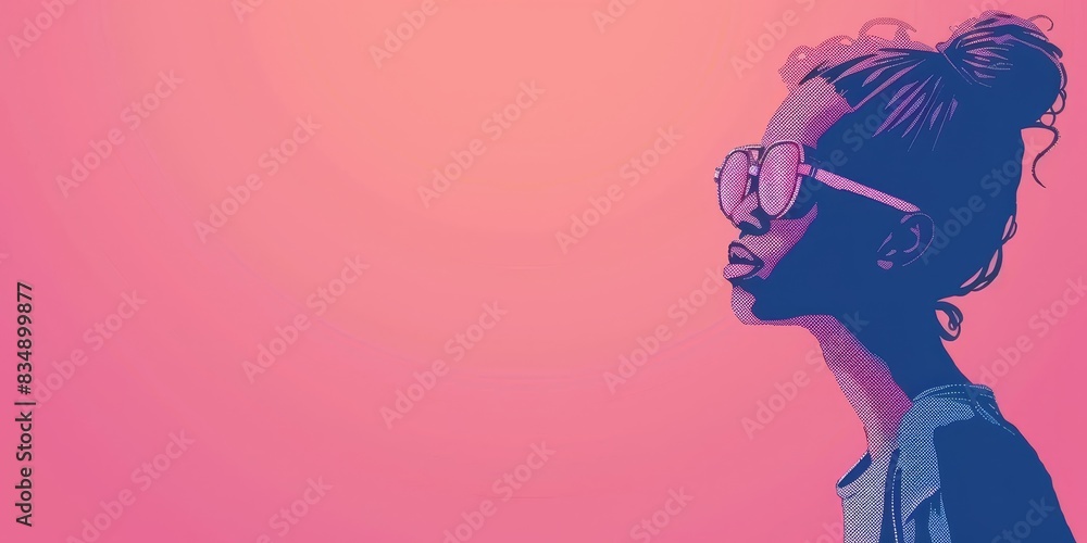 A beautiful illustration of a woman wearing glasses with a pink background. A beautiful illustration of a woman wearing glasses with a pink background.