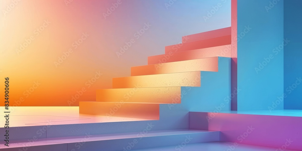 pastel color minimal geometric shapes composition, empty room with stairs, podium, stage, pedestal, platform, 3d render pastel color minimal geometric shapes composition, empty room with stairs, podium, stage, pedestal, platform, 3d render