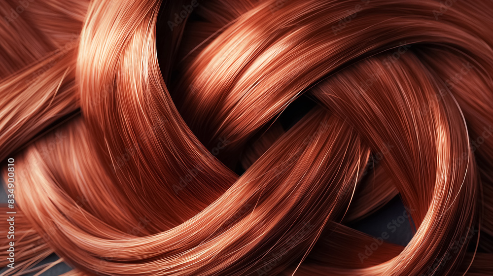 Close-up of Silky Intertwined Chestnut Hair Strands. Hair Day Background. Close-up of Silky Intertwined Chestnut Hair Strands. Hair Day Background.