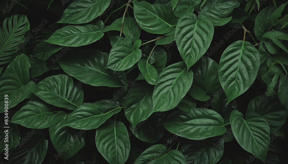 Exotic jungle foliage on a dark background: a beautiful floral illustration for a banner design Exotic jungle foliage on a dark background: a beautiful floral illustration for a banner design