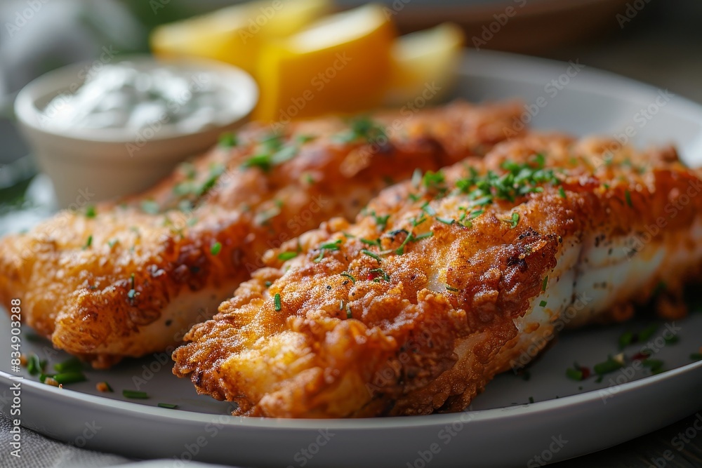 Fried Catfish - Fried catfish fillets with a side of tartar sauce. Fried Catfish - Fried catfish fillets with a side of tartar sauce.