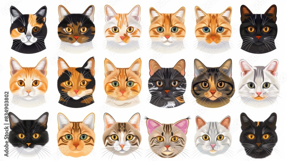 Fototapeta premium Flat Vector illustration of cute cat. Collection sets