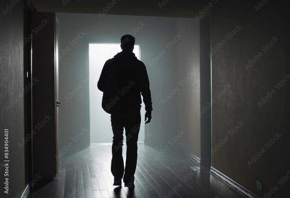 Silhouette of a man standing at the doorway to Heaven: A vision of faith and hope in the dark tunnel of life Silhouette of a man standing at the doorway to Heaven: A vision of faith and hope in the dark tunnel of life