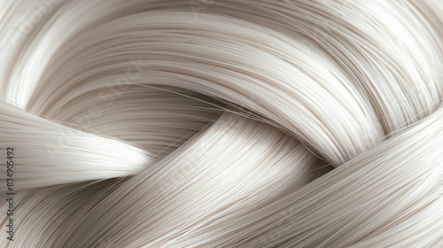 Close-up of Silky Intertwined White Hair Strands. Hair Day Background.