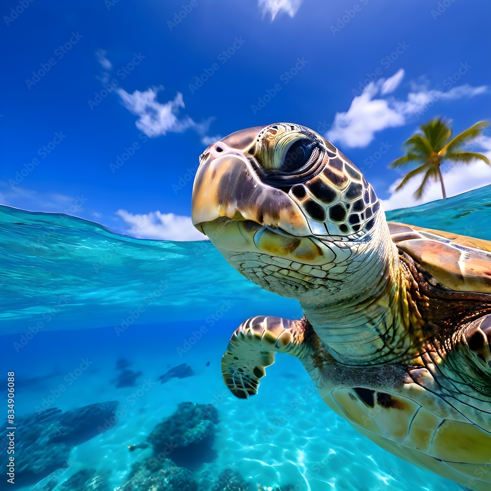 Obraz premium Tropical Bliss: Snorkeling with Sea Turtles in Hawaii