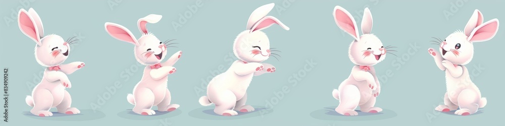 Banner collection of happy dancing rabbit with different poses on white background. Banner collection of happy dancing rabbit with different poses on white background.