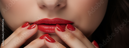 Stylish Red Lips and Nails Close-up